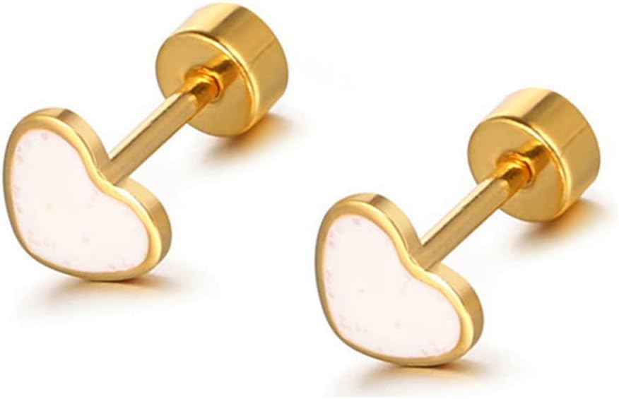 18g Titanium Heart Love Earrings for Women Girls Stainless Steel 14k Gold Plated Hypoallergenic Cute Tiny Sequins Stud Cartilage Tragus Screw Back Post Piercing Sensitive Ear