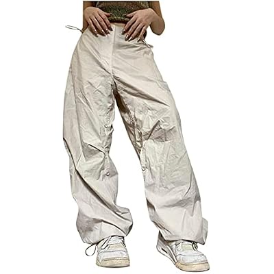 Women Wide Leg Parachute Pants Goth Y2K Baggy Loose Cargo Pants Outdoor Joggers High Waist Punk Streetwear