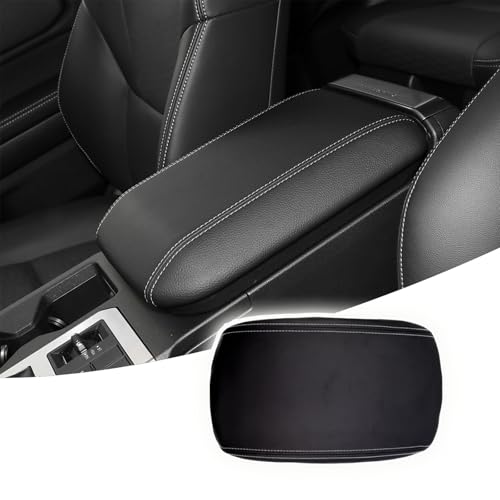 Black Leather Center Console Armrest Cover for 2024-2025 2026 Toyota Land Cruiser Prado 250,2024 Land Cruiser Accessories Car Center Arm Rest Cover Pad ProtectorWhite Stitches