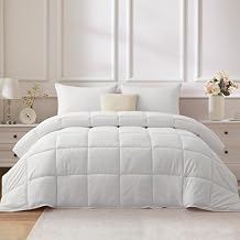 UNIKOME Goose Feather Down Fiber Comforter, Lightweight Duvet Insert King Size Bed Comforter with 100% Cotton Soft Downproof Cover, Cloud-Like Fluffiness