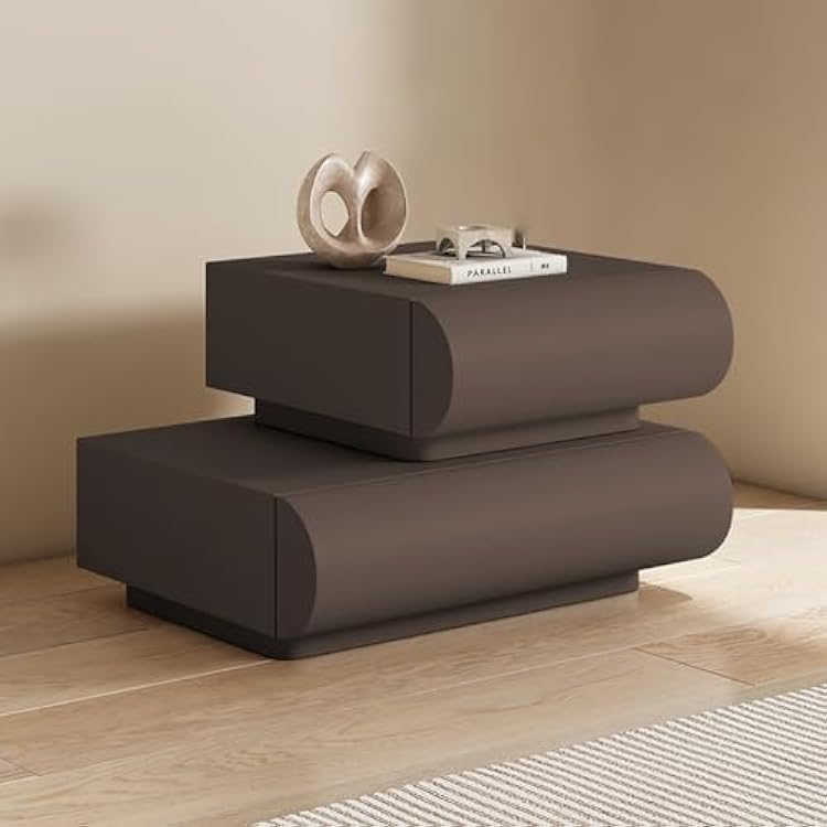 Stylish Modern Bedside Table, Round Bedside Table, Solid Wood Bedside Tables, Bedside End Table with 2 Storage Drawers Color : Dark Curry