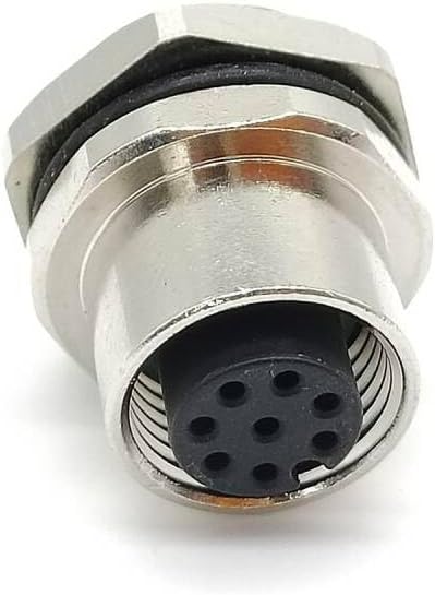 Elecbee M12 8 Pin Bulkhead Connector Panel Receptacles A Coded Straight Female Back Mount Cable Solder Type Waterproof Shiled Female Straight 8 Pin M12 Bulkhead Connector