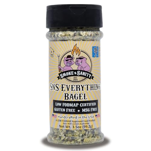 Smoke n Sanity SnS Everything Bagel Seasoning - Monash Certified Low FODMAP - Gluten-Free - Certified Kosher - Dairy-Free - Low FODMAP Food - Vegetarian 3.5 oz Shaker