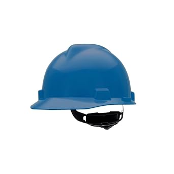 MSA 477478 V-Gard Cap Style Safety Hard Hat With Fas-Trac III Ratchet Suspension | Polyethylene Shell, Superior Impact Protection, Self Adjusting Crown Straps - Small Size in Blue