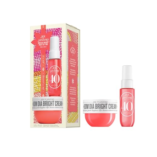 Sol de Janeiro Bom Dia Party of Two Beauty Gift Set | Bom Dia Bright AHA Cream 2.5 fl oz & Cheirosa 40 Perfume Mist 1 fl oz | Beauty Minis | Limited Edition | Travel Size Trial Set