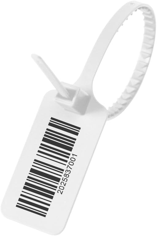100pcs Plastic Bar Code Label Tag Adjustable Security Seals Disposable Zip Tie with Random Barcode for Product Shoes Bags Clothes