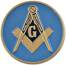 Square & Compass Round Masonic Auto Emblem - [Blue & Gold][3'' Diameter]