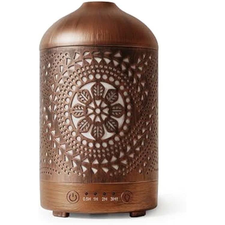 Earnest Living Essential Oil Diffuser Metal Diffuser 100 ml Timers Night Lights and Auto Off Function Home Office Humidifier Aromatherapy Boho Decor Gift