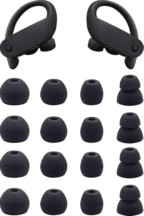 Zotech Replacement Earbud Tips for Powerbeats Pro Headphones, 8 Pairs (16pcs), Black, Small, Medium, Large, Double Flange