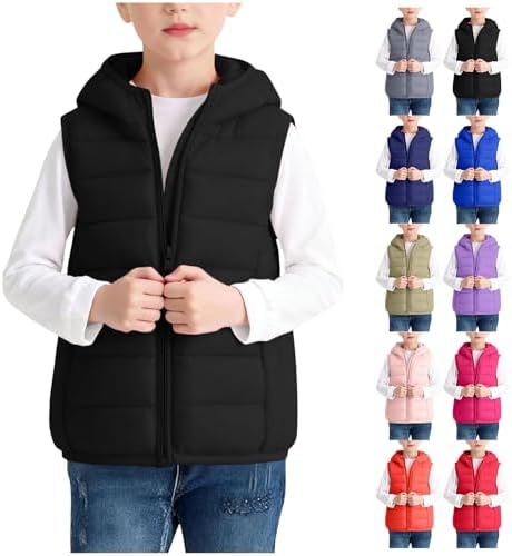 Aymnlox Girls Boys Puffer Vest Lightweight Sleeveless Zipper Coat Kids Hooded Puffy Vests Warm Winter Outerwear 3-13 Years