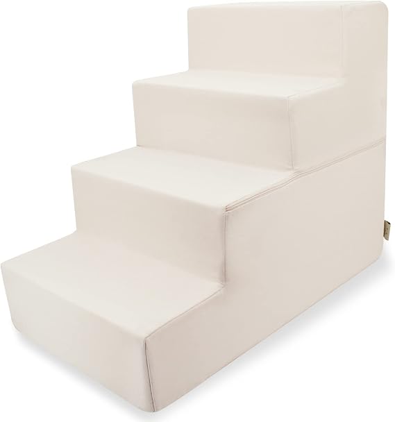 Best Pet Supplies Foldable Foam Pet Steps for Small Dogs and Cats, Portable Ramp Stairs for Couch, Sofa, and High Bed Climbing, Non-Slip Balanced Indoor Step Support, Paw Safe - Ivory, 4-Step