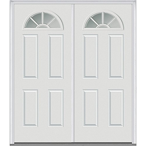 National Door Company ZZ05153R Steel, Brilliant White, Right Hand In-swing, Exterior Prehung Double Door, Internal Grilles 14 Lite 4-Panel, 64x80