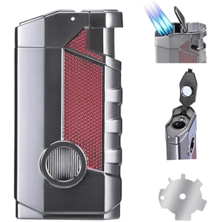 Refillable and Adjustable Flame Butane Torch Lighter,Windproof Triple Jet Flame Torch Lighter with Holder,Multi-Functional Lighter Accessory Premium Gift for Men