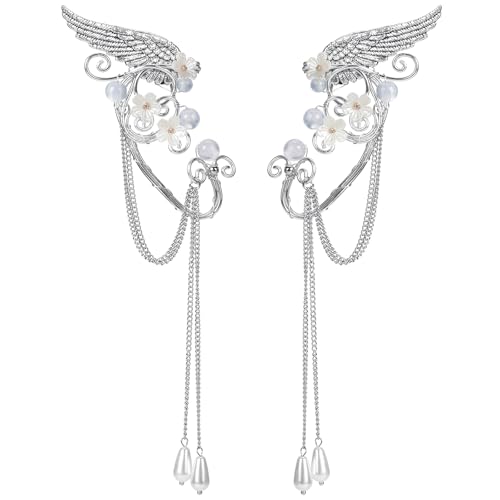 Fairy Elf Ear Cuffs, Butterfly Elf Ear Cuffs with Tassel, Elven Cosplay Costume Ear Wrap Earrings Non Piercing Renaissance for Women Adult