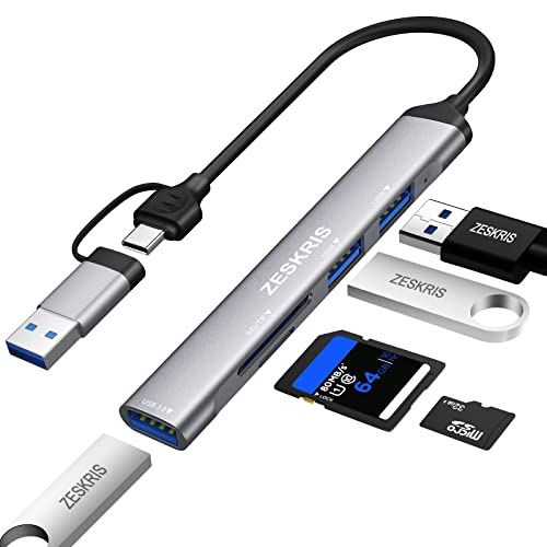 USB C Hub, ZESKRIS 5 Ports Ultra Slim Data Type C Hub with 1 USB 3.0, 2 USB 2.0, TFSDMicroSD Card Reader Portable USB Splitter for MacBook ProAir, Laptop, PS5PS4, and Other Type C Devices