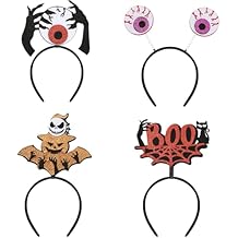 TailaiMei 4Pcs Winch Hat Halloween Headband for Women, Glitter BOO, Eye Balls, Skeleton, Scar Mask Hair Accessories Costume for Cospaly Party Decorations