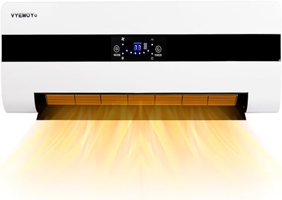 Electric Wall Heaters Space Heater for Indoor Use 1500W Fast Heating LED Display Adjustable Thermostat Room Heater with Remote Control 12H Timer Heater for Bedroom Office
