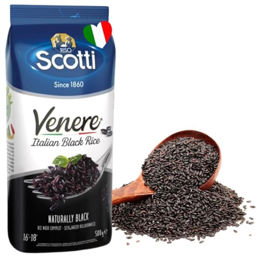 Black Grain Rice, 1.1 lbs 500g, Product of Italy, Riso Scotti, Venere, Premium Quality Whole Grain Rice, Wheat Free, Ancient Whole Wild Grain, 500 g 1.1 lbs,