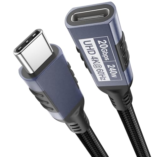 USB C Extension Cable 3ft, USBC Extender 20Gbps Data Transfer240W Charge4K@60Hz HD Video USB 3.2 Type C Male to Female Cord Braided Support MacBook Air Pro, Hub, Phone, Portable Monitor and More