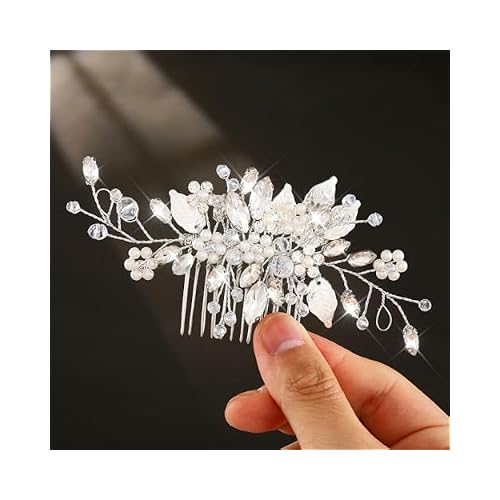 JEAIRTS Crystal Hair Comb Silver Bridal Pearl Headpiece Wedding Hair Accessories for Women