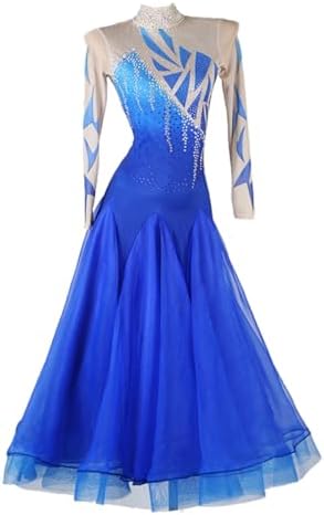 Women Modern Waltz Cha Cha Dress Ballroom Dance Long Sleeves Big Swing Skirt Rhinestones Tango Rumba Dance Skirt