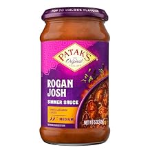 Pataks Rogan Josh Simmer Sauce - Medium Spiced Tomato-Based Curry Sauce with Garlic, Ginger & Aromatic Spices - Gluten-Free & Vegan Indian Simmer Sauce - Ready in Minutes - 15oz Jar (Pack of 3)