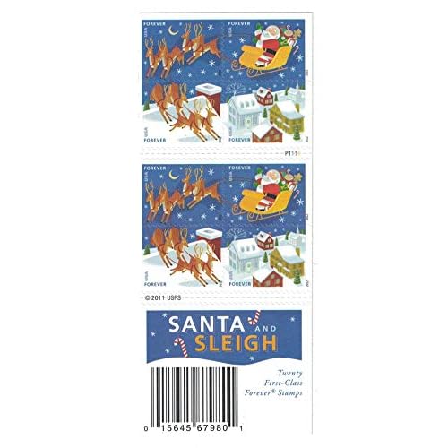 Santa and Sleigh Sheet of 20 First-Class Mail Forever Postage Stamps 2012 Scott 4712-4715