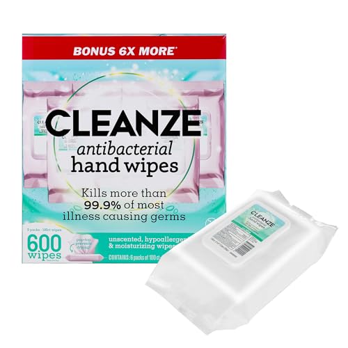 Antibacterial Hand Sanitizing Wipes | Hand Wipe Packets, 6 Packs - 100 Ct Hand Wipes, Unscented Disinfecting Travel Hand Sanitizer Wipes with Aloe | Kill 99.9% of Germs
