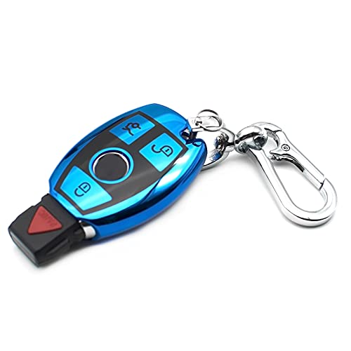 Fit for Mercedes Benz C E S G M CLS CLK G R Class Sprinter 300 Series Smart TPU Key Fob Remote Cover Case Shell Glove Pouch Holder Protector Keyless Entry Sleeve Accessory, w Key Chain, Blue