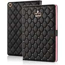 Crown Design Case for iPad 9.7 2018 2017/ iPad Air 2, Diamond Cute Elegant PU Leather Smart Auto Sleep/Wake Stand Shockproof Case for Apple iPad 5th/6th/iPad Air (Black)