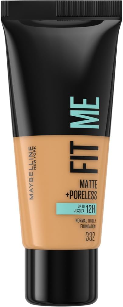 Maybelline Fit Me Foundation, Lightweight Medium Coverage, Blendable With a Matte and Poreless Natural Finish, For Normal to Oily Skin, Shade: 332 Golden 30ml