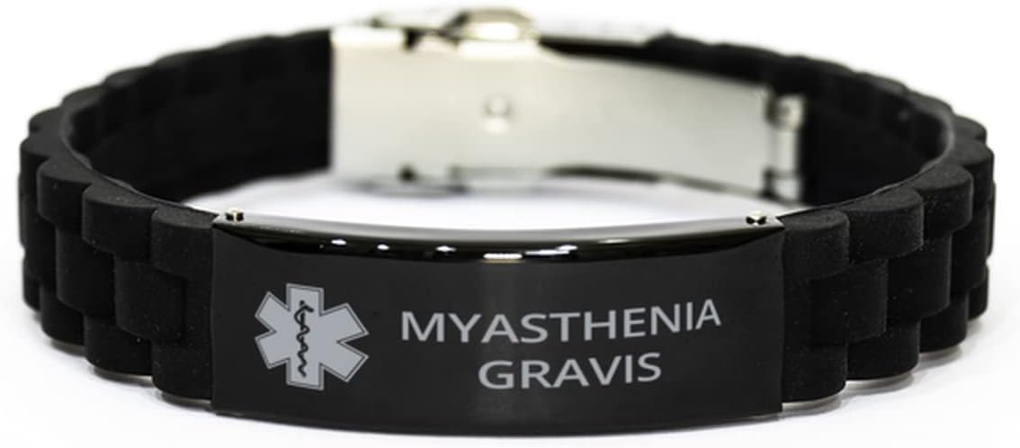 Medical Alert Bracelet, Myasthenia Gravis Awareness, SOS Emergency Health Life Alert ID Engraved Stainless Steel Jewelry Silver Bracelet for Men Women Kis