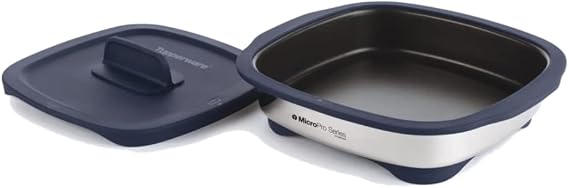 Tupperware Microwave Grill - 1.5 Qt Rectangular Non-Stick Silver Stainless Steel Cooking Container - Grilling in Your Microwave