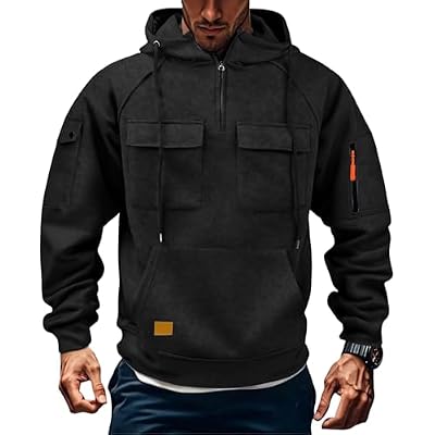 Tactical Hoodies for Men Fleece Quarter Zip Pullover with Pockets Big and Tall Winter Hiking Hooded Sweatshirts