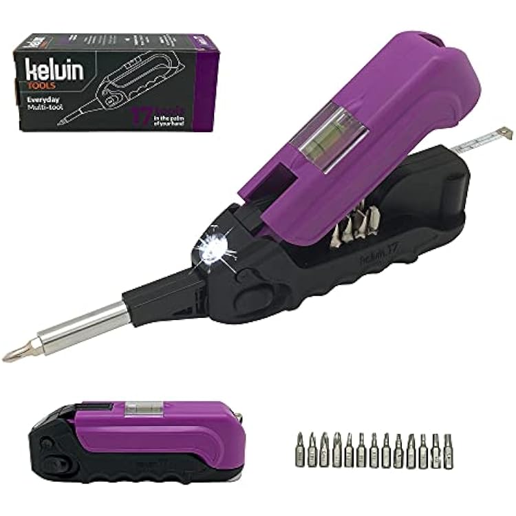 Kelvin Tools - Kelvin 17 Urban Screwdriver Set, All in One Everyday Multitool Screwdriver, Multi-Tip, Compact & Universal Precision, 13 Bit Set with Tape Measure, Liquid Level, Hammer and Flashlight