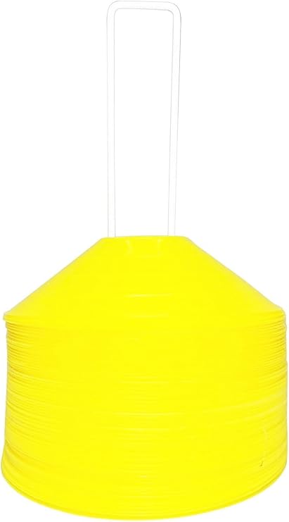 BlueDot Trading High Visibility Sports Cones for Agility Training, Soccer, Football, Field Cone Boundary Markers for Adults, 20-Pack, Yellow with Holder