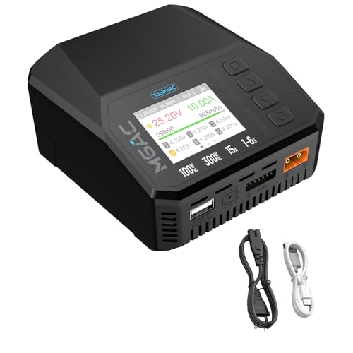 ToolkitRC M6AC Lipo Battery Charger AC100WDC300W 15A Smart Lipo Charger for 1-6S LiPo LiHV Life Lion 1-10S PB1-16S NiMh Battery, 2.0 inch Color LCD Screen Balance Charger Discharger Fast Charging