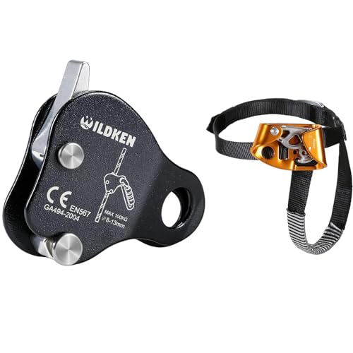 WILDKEN Climbing Ascender Fall Protection Belay Device Climbing Rope Grab, Foot Ascender Outdoor Mountaineering Tree Arborist Climbing Rappelling Equip
