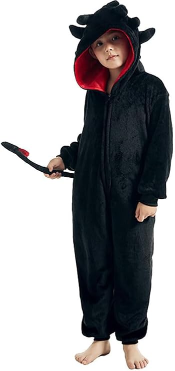 Kids Dragon Onesie Costume Pajamas Sleepwear Dragon Animal Flannel Hooded One-Piece Halloween Cosplay Costume