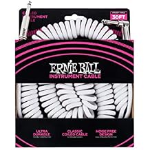 Ernie Ball Coiled Instrument Cable, Straight/Angle, 30ft, White (P06045)