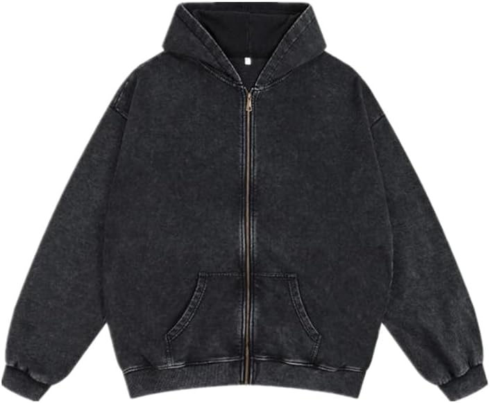 Mens Oversized Hoodies Unisex Vintage Hoodies Zip Up Acid Wash Sweatshirt for Men Heavyweight