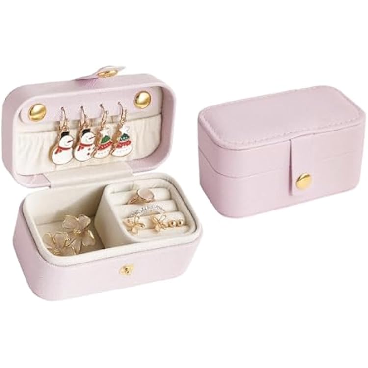 Small Travel Jewelry Box PU Leather mini Jewelry Organizer Case Portable, earrings, rings, necklaces, jewelry boxes for women PINK