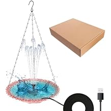 Solar Bird Drinker Fountain - Hanging Bath Feeder for Outdoors Soothing Tranquil Water Feature Including Feeder Area and Shallow Bath Design for Various Birds(Pink)