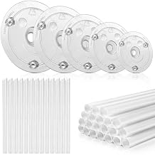 KISEER 5 Pieces Cake Separator Plates Stands with 24 Pieces Plastic Cake Dowels Rods and 15 Pieces Clear Cake Sticks Support Stacking for 4 6 8 10 12 Inch Tiered Cakes