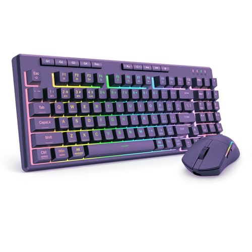 Redragon Wireless Keyboard and Mouse with Tri-Mode, Mechanical Feel Keyboard and 4800 DPI 61G Ultra-Light Gaming Mouse, RGB Backlit, 4 Macro Keys, Long Battery Life for PC, Mac