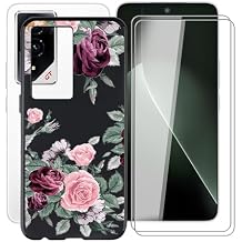 Phone Case for Honor GT AMG-AN00 (6.70") with [2 x Tempered Glass Protective Film], Ultra-Thin Shockproof Bumper Cover Black Soft Silicone Case for Honor GT AMG-AN00 - Red Rose