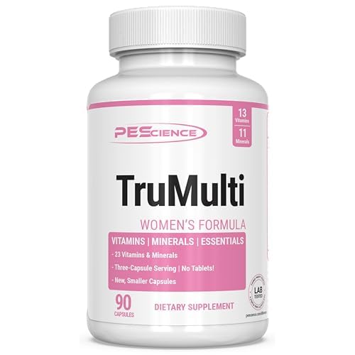 PEScience TruMulti Multivitamin for Women with Iron, Daily Formula with Premium Vitamin C, D, Zinc Supplement for Immune Support, Chelated Minerals, 90 Easy to Swallow Capsules