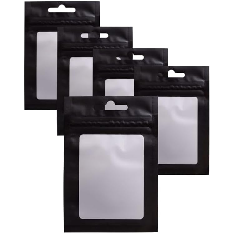 350 Pack- Mylar Smell Proof & Resealable Foil Pouch Bag- Zip Lock Bag for Party Favors, Gifts, Candy, Jewelry & More Black With Clear Window3x4