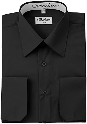 Mens Long Sleeve Dress Shirts | Solid Colors & Convertible Classic French Cuffs | Roomiest Fit Button Up Dress Shirt | Cotton & Polyester Machine Washable Available Black
