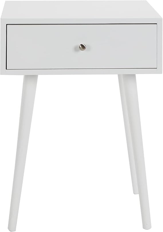 Decor Therapy Side Table with 1-Drawer, Modern Design, Easy Assemble, White
